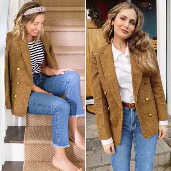 NWT J.Crew Bristol Double Breasted Blazer Jacket Herringbone Wool Brown Size 4 - Picture 3 of 12